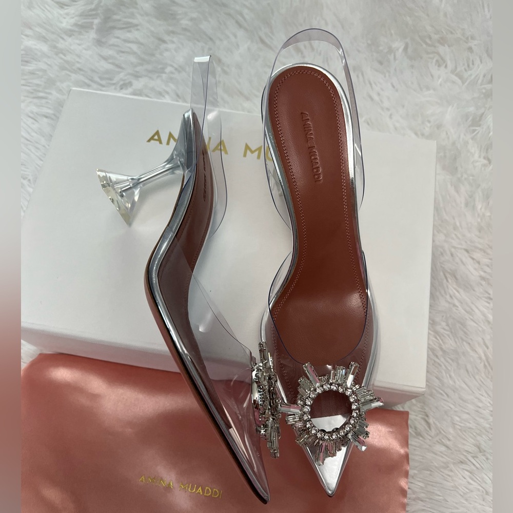 Amina Muaddi Begum Clear Crystal Slingback Pumps 70mm